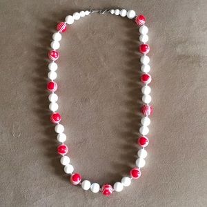 Vintage Red and White Beaded Necklace
